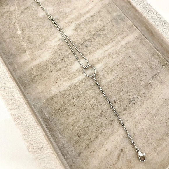 925 Sterling Silver Dainty Circle Bracelet Minimalist Asymmetric Chain Bracelet - Picture 4 of 4